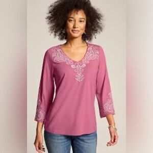 J. Jill Plus Size Mauve Tunic with White Embroidery